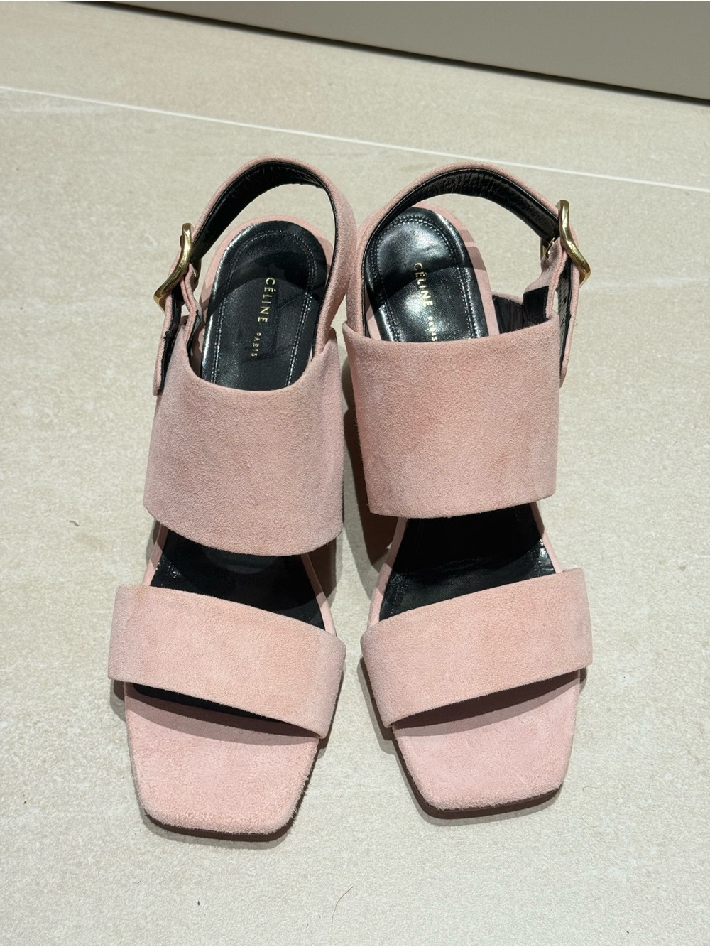 Celine Pink Suede Double-Strap Slingback Sandals
